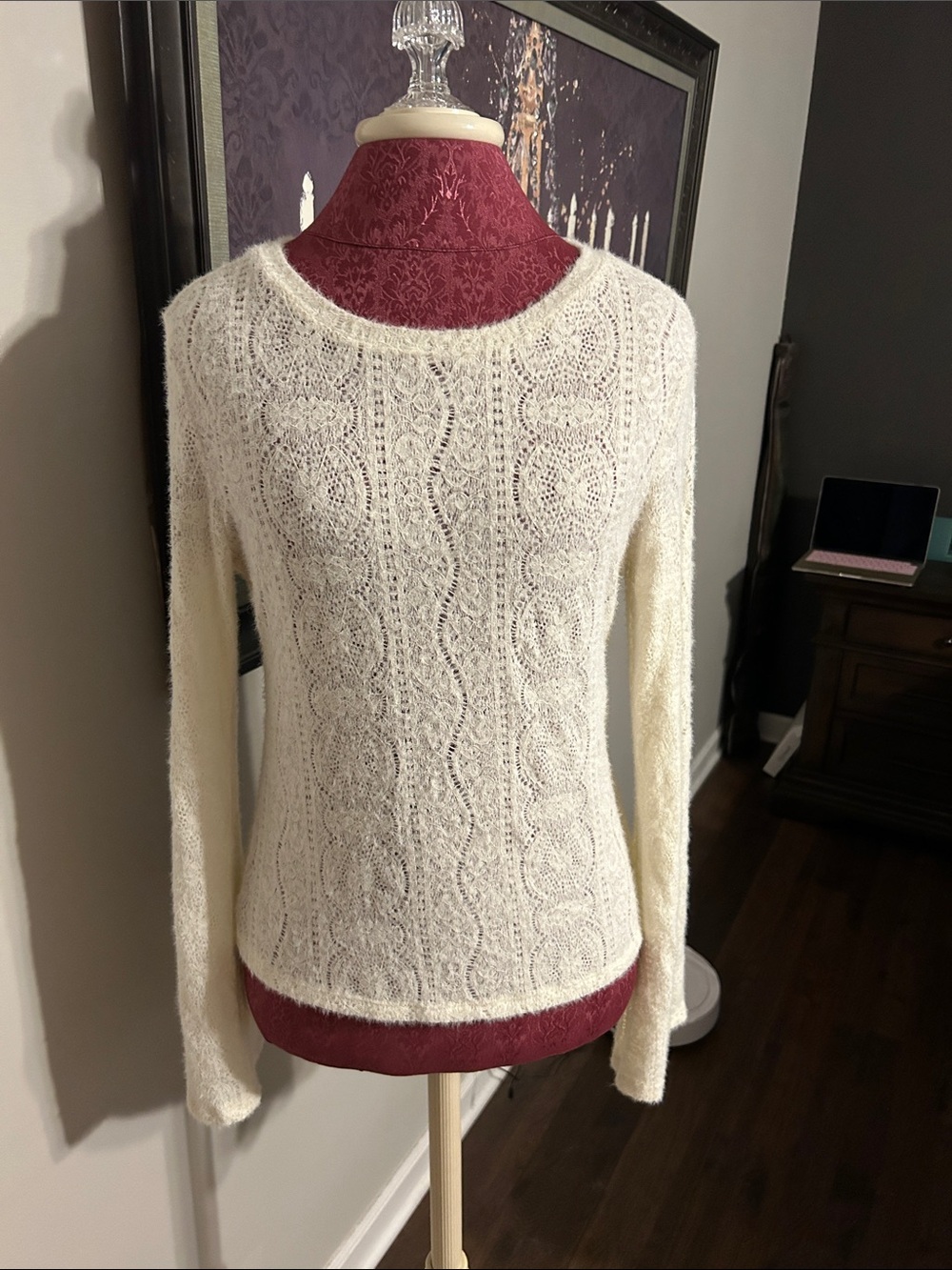 💚 Forever 21 Cream Cable Knit Scoop Neck Sweater
